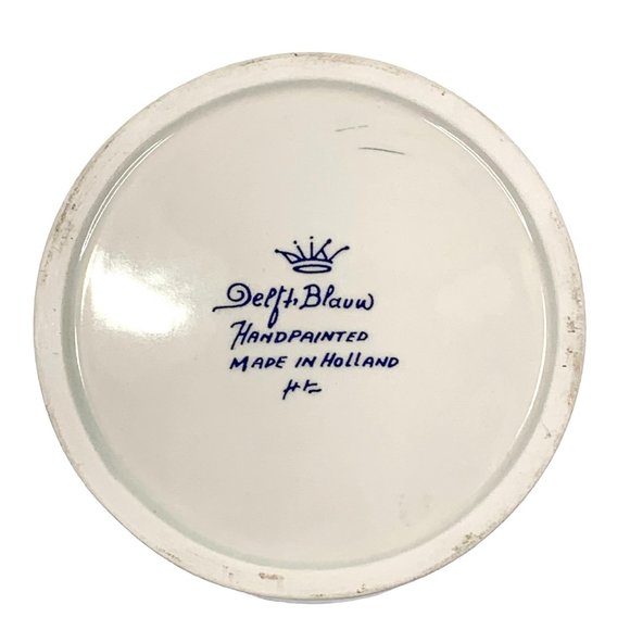 *SOLD* Delft Blauw Blue Trinket Dish Box Jar w Lid Hand Painted Holland Houses - Picture 8 of 12